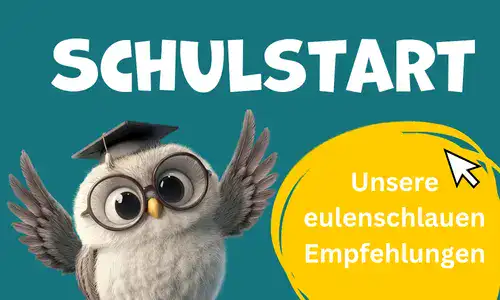 Grafik mit Eule und dem Text „Schulstart: Unsere eulenschlauen Empfehlungen“